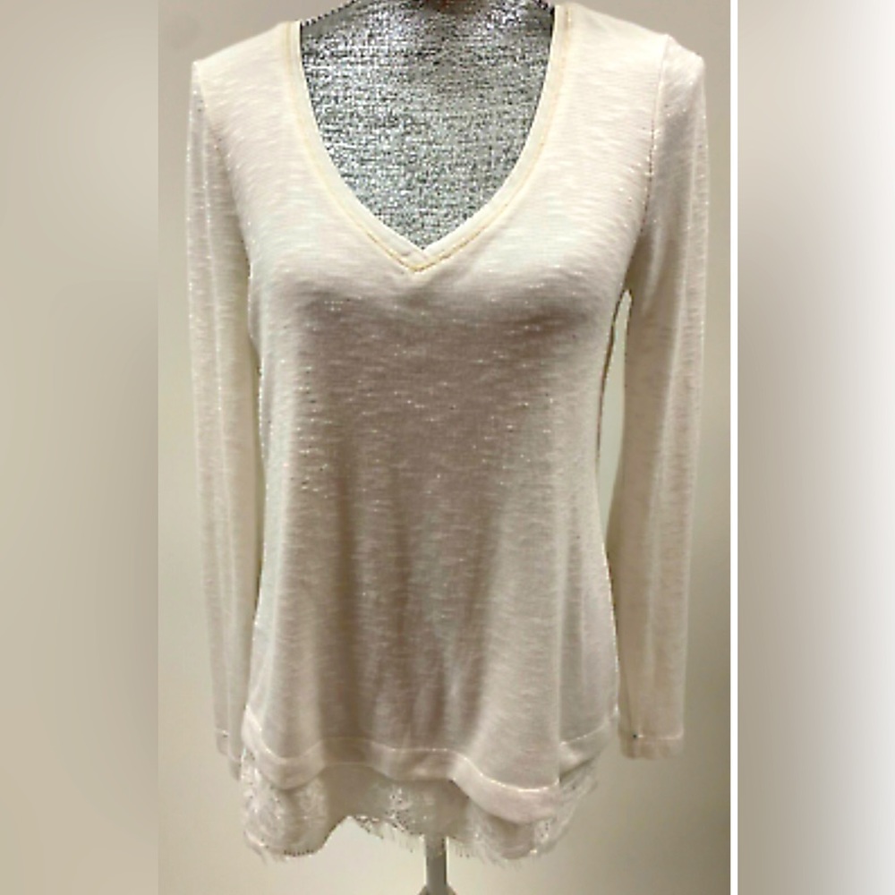 White House Black Market Cream/White Sweater with Lace